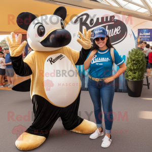 Gold Killer Whale mascot costume character dressed with a Mom Jeans and Keychains