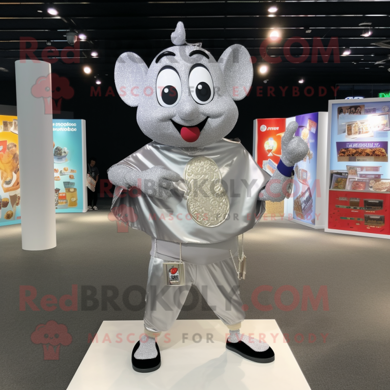 Silver Pad Thai mascot costume character dressed with a Henley Shirt and Coin purses Silver Pad Thai mascot costume character dressed with a Henley Shirt and Coin purses