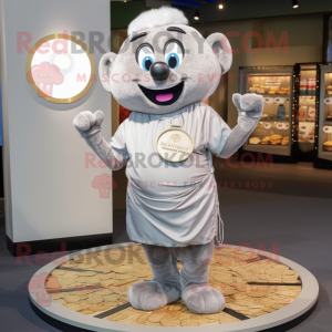 Silver Pad Thai mascot costume character dressed with a Henley Shirt and Coin purses