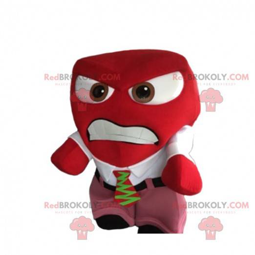 Mascote do boneco de neve vermelho agressivo com terno e