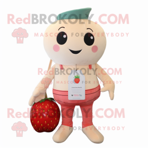 Beige Strawberry mascot costume character dressed with a Jeans and Coin purses