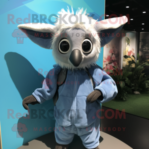 Sky Blue Aye-Aye mascot costume character dressed with a Hoodie and Wraps