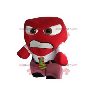 Mascotte de bonhomme rouge agressif avec son costume cravate -