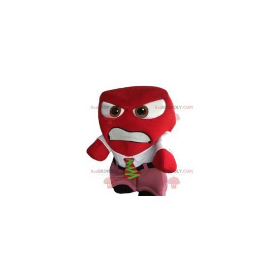 Mascotte de bonhomme rouge agressif avec son costume cravate -