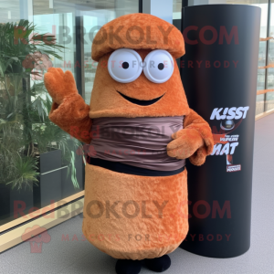 Rust Sushi mascot costume character dressed with a Maxi Dress and Eyeglasses