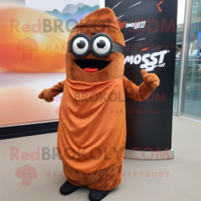 Rust Sushi mascot costume character dressed with a Maxi Dress and Eyeglasses