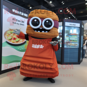 Rust Sushi mascot costume character dressed with a Maxi Dress and Eyeglasses