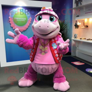 Pink Turtle maskot kostume...