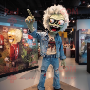 Tan Zombie mascot costume character dressed with a Flare Jeans and Lapel pins