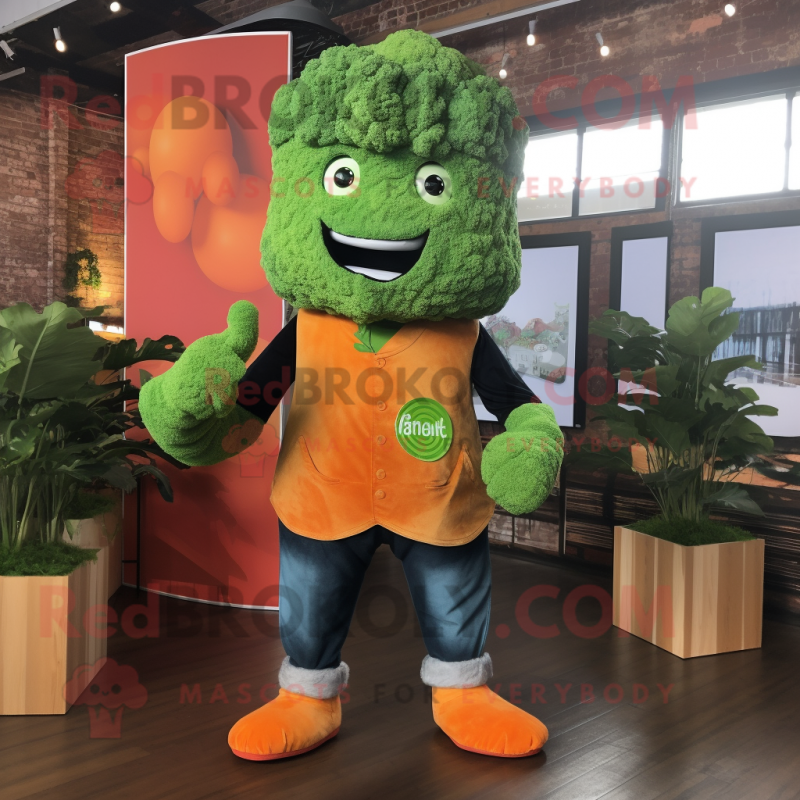 Rust Broccoli mascot costume character dressed with a Bootcut Jeans and Cufflinks