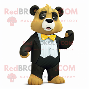 Gold Spectacled Bear mascot costume character dressed with a Polo Shirt and Bow ties