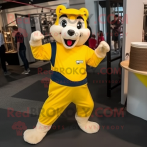 Yellow Ferret mascot costume character dressed with a Joggers and Cufflinks