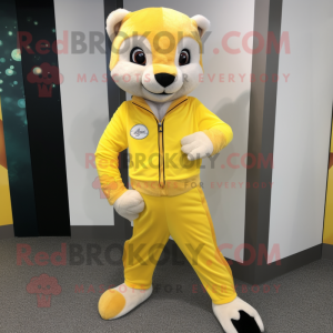 Yellow Ferret mascot costume character dressed with a Joggers and Cufflinks