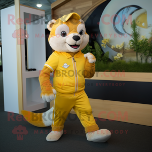 Yellow Ferret mascot costume character dressed with a Joggers and Cufflinks
