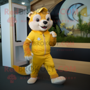 Yellow Ferret mascot costume character dressed with a Joggers and Cufflinks