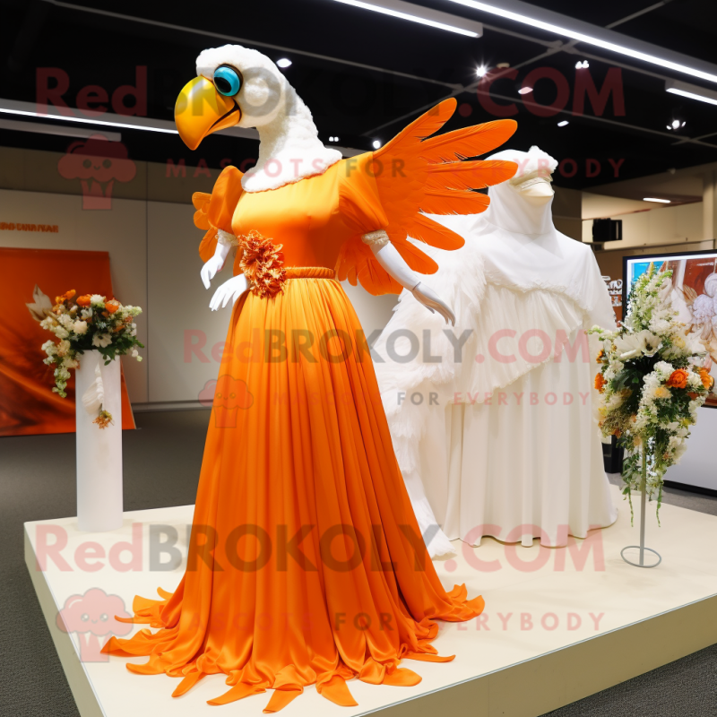 Orange Archeopteryx mascot costume character dressed with a Wedding Dress and Wraps