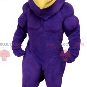 Very muscular purple and yellow bird eagle mascot -