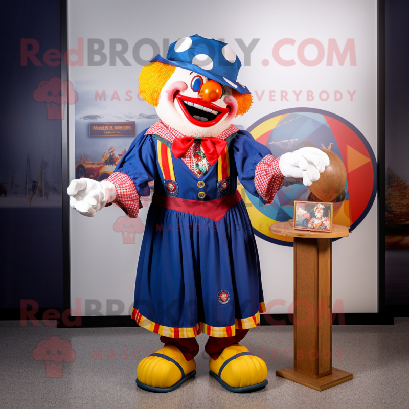 Navy Clown mascot costume character dressed with a Cargo Shorts and Shawl pins