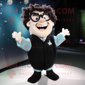 Black Tooth Fairy mascot costume character dressed with a Cardigan and Eyeglasses