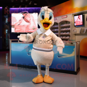 Beige Swans mascot costume character dressed with a Shorts and Coin purses