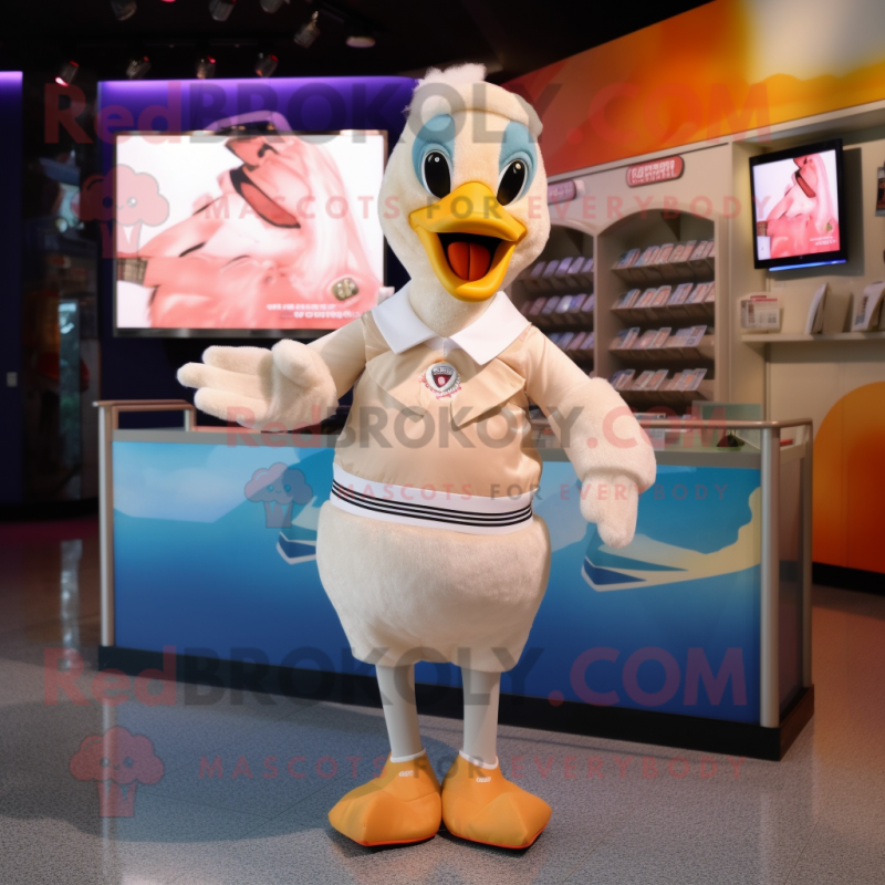 Beige Swans mascot costume character dressed with a Shorts and Coin purses Beige Swans mascot costume character dressed with a Shorts and Coin purses