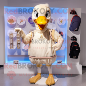 Beige Swans mascot costume character dressed with a Shorts and Coin purses