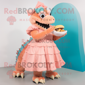 Peach Ankylosaurus mascot costume character dressed with a A-Line Skirt and Mittens