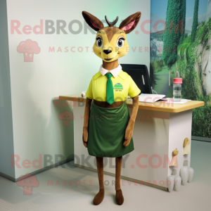 Olive Roe Deer mascot costume character dressed with a Pencil Skirt and Pocket squares