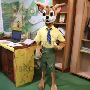Olive Roe Deer mascot costume character dressed with a Pencil Skirt and Pocket squares