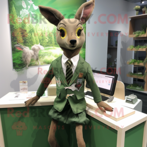 Olive Roe Deer mascot costume character dressed with a Pencil Skirt and Pocket squares