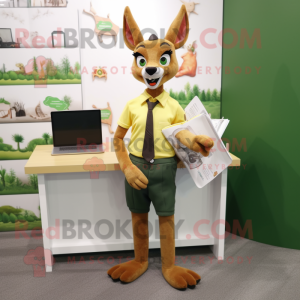 Olive Roe Deer mascot costume character dressed with a Pencil Skirt and Pocket squares