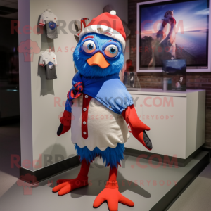 Red Blue Jay mascot costume character dressed with a Rash Guard and Scarf clips