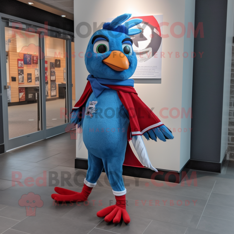 Red Blue Jay mascot costume character dressed with a Rash Guard and Scarf clips Red Blue Jay mascot costume character dressed with a Rash Guard and Scarf clips