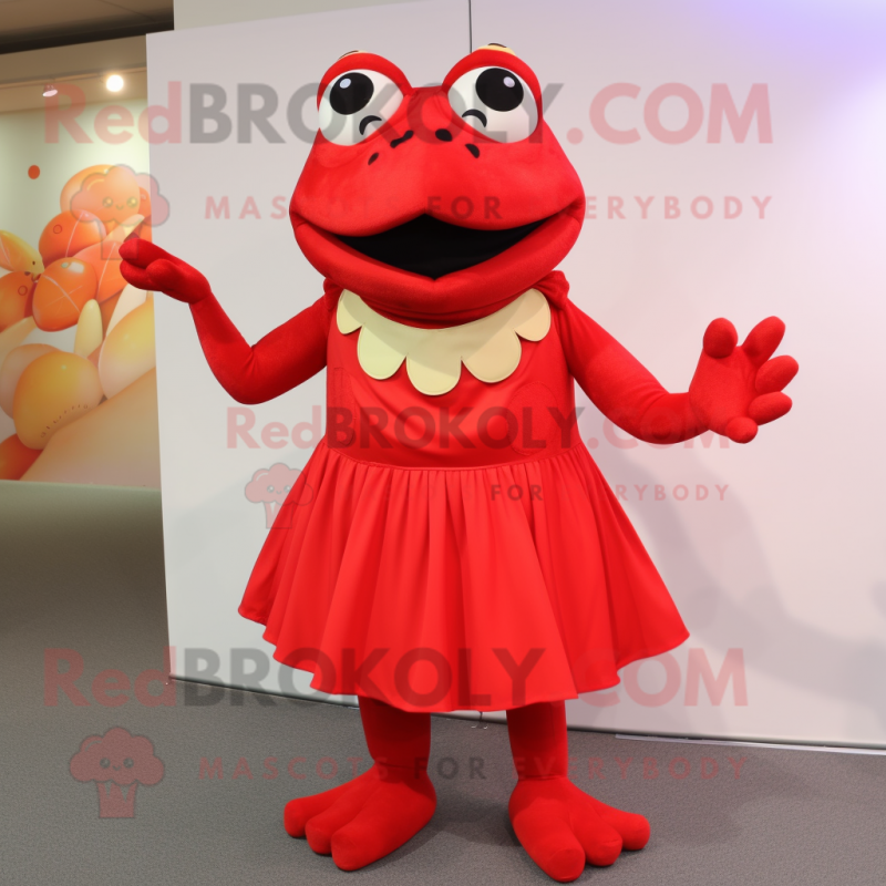 Red Frog mascot costume character dressed with a Pleated Skirt and Ties Red Frog mascot costume character dressed with a Pleated Skirt and Ties