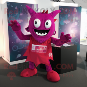 Magenta Devil mascot costume character dressed with a Vest and Scarf clips