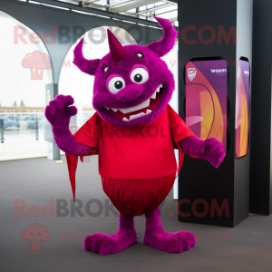 Magenta Devil mascot costume character dressed with a Vest and Scarf clips