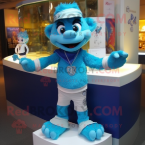 Cyan Bracelet mascot costume character dressed with a Henley Shirt and Anklets