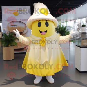 Cream Lemon mascot costume character dressed with a Wrap Skirt and Hats