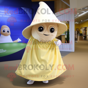 Cream Lemon mascot costume character dressed with a Wrap Skirt and Hats