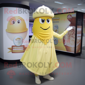 Cream Lemon mascot costume character dressed with a Wrap Skirt and Hats