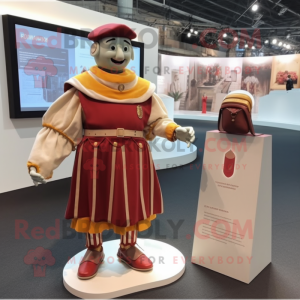 Beige Swiss Guard mascot costume character dressed with a Dress and Coin purses