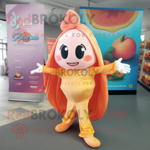 Peach Momentum mascot costume character dressed with a Suit Pants and Shawls