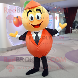 Peach Momentum mascot costume character dressed with a Suit Pants and Shawls