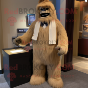 Tan Sasquatch mascot costume character dressed with a Tuxedo and Scarves