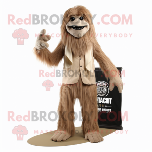 Tan Sasquatch mascot costume character dressed with a Tuxedo and Scarves