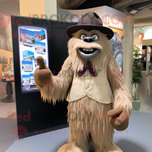 Tan Sasquatch mascot costume character dressed with a Tuxedo and Scarves