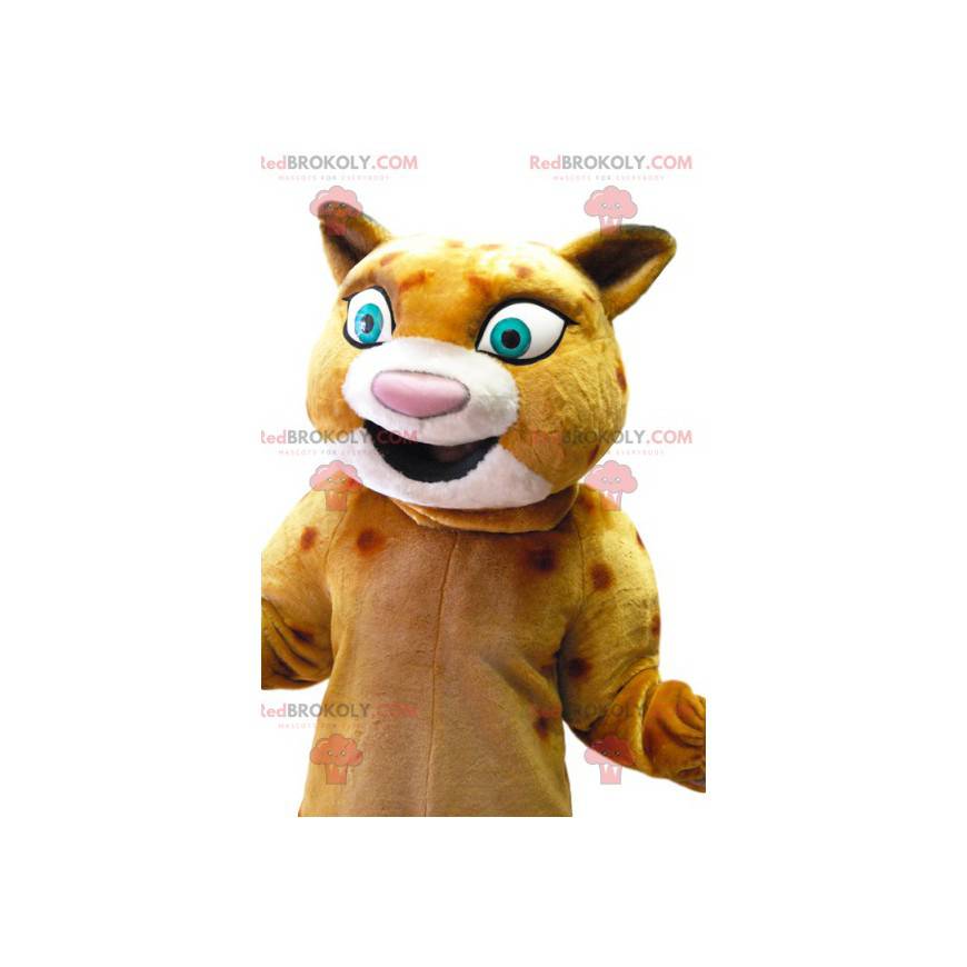 Mascotte leopardo con un grande sorriso, costume leopardo -