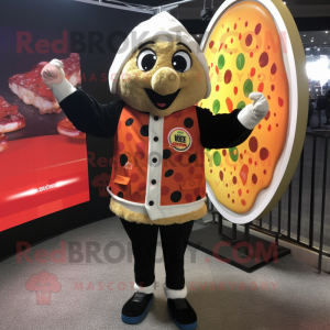 nan Pizza Slice mascot costume character dressed with a Bomber Jacket and Foot pads