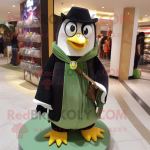 Olive Penguin mascot costume character dressed with a Empire Waist Dress and Wallets