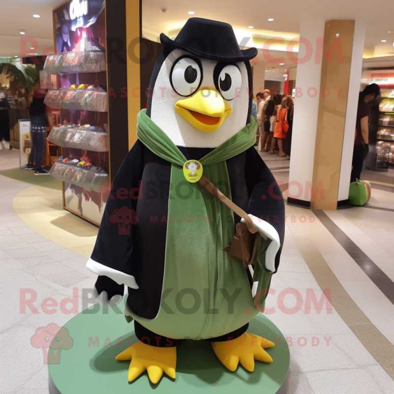 Olive Penguin mascot costume character dressed with a Empire Waist Dress and Wallets Olive Penguin mascot costume character dressed with a Empire Waist Dress and Wallets